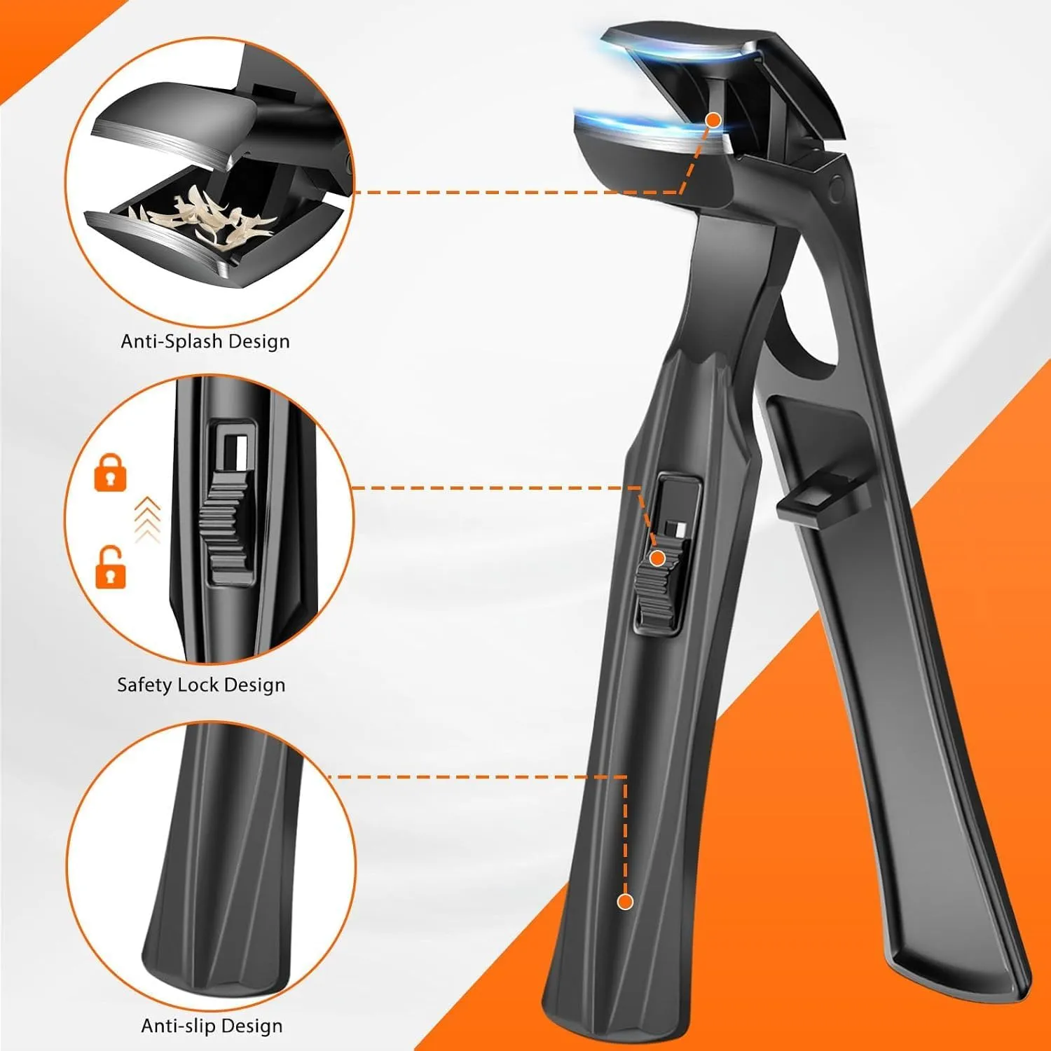 Toenail Clippers for Thick Nails for Seniors, Angled Head Long Handled Toe Nail Clippers for Seniors Men with Wide Jaw Opening, Heavy Duty Large Finger Nail Clippers Adult Cutter with Catcher, Black