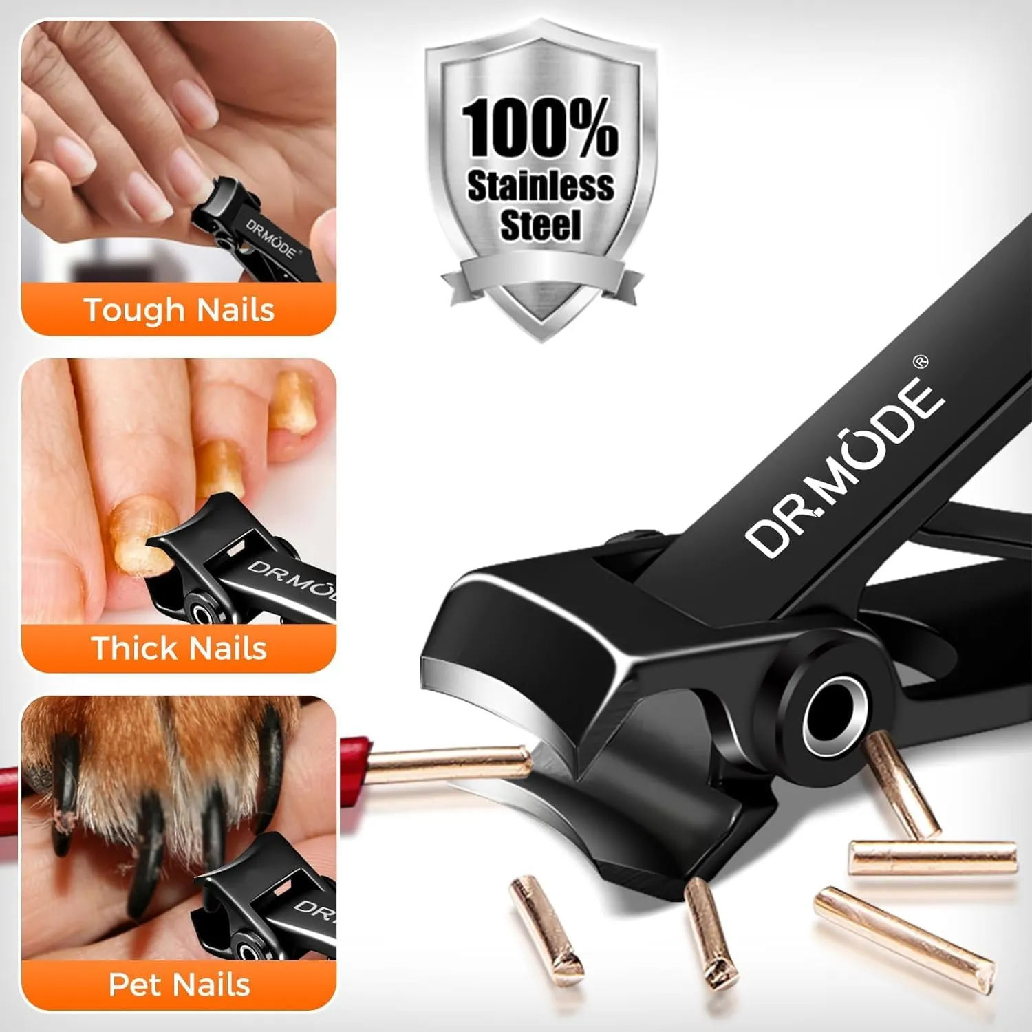 Toenail Clippers for Thick Nails for Seniors, Angled Head Long Handled Toe Nail Clippers for Seniors Men with Wide Jaw Opening, Heavy Duty Large Finger Nail Clippers Adult Cutter with Catcher, Black