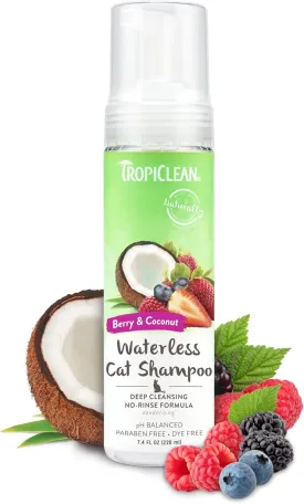 TropiClean Berry & Coconut Waterless Cat Shampoo | Deep Cleansing Dry Shampoo for Cats | Natural Cat Shampoo Derived from Natural Ingredients | Made in the USA | 7.4 oz.