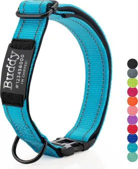 UPDATED - Personalized Dog Collars and Engraved Nameplate ID Tag, Reflective Nylon Dog Collar, Customizable in 11 Colors, 4 Adjustable Sizes, 16 Fonts, Dog Collar for Large, Small, Medium Dogs - SBLUE