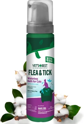Vet's Best Flea & Tick Waterless Bath for Cats  Cat Waterless Bath  Kills Fleas & Tick  Natural Flea and Tick Prevention  Kills Fleas on Contact  8oz