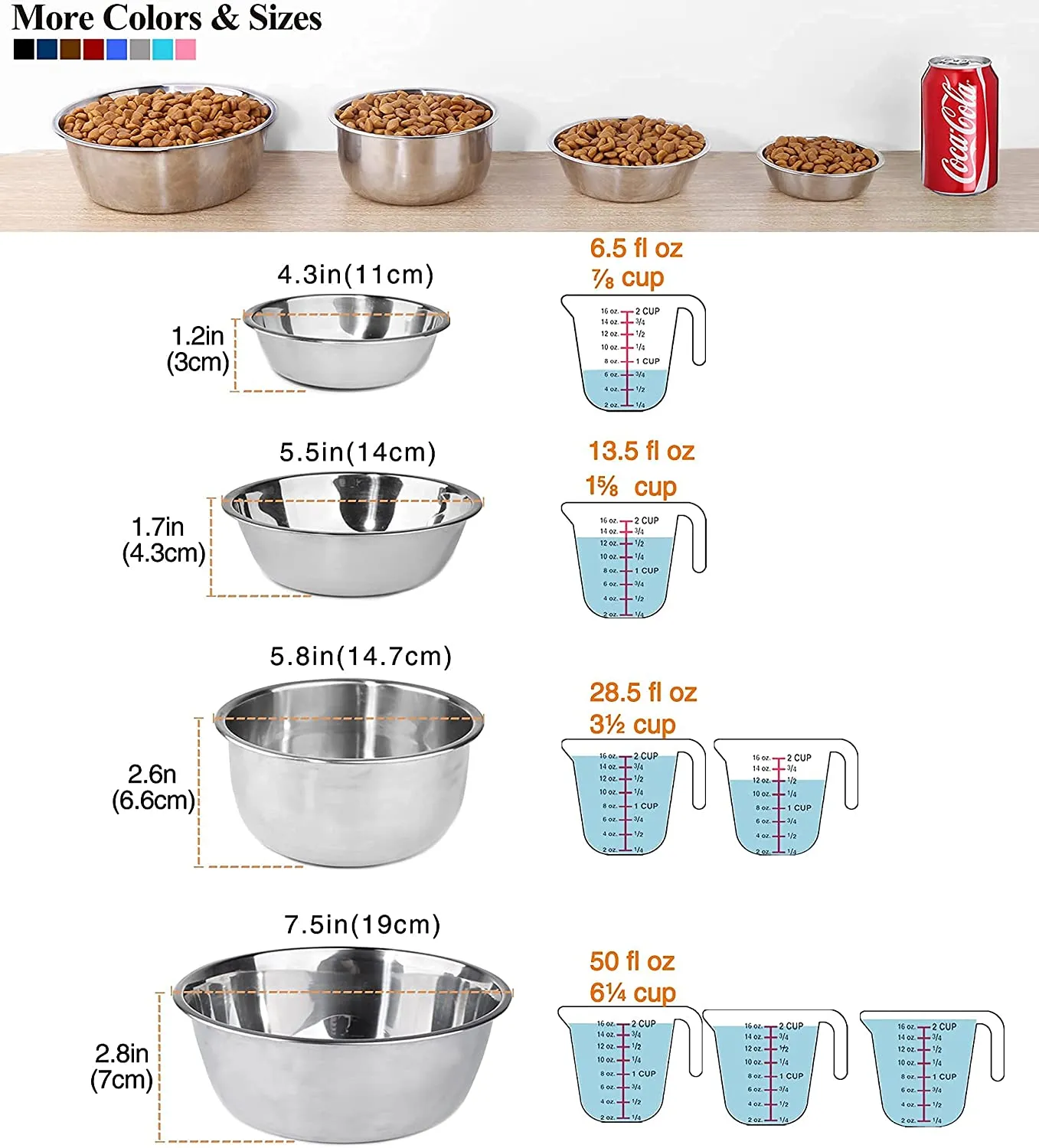Vivaglory Dog Bowls Set with Double Stainless Steel Feeder Bowls and Wider Non Skid Spill Proof Silicone Mat for Cats Puppies Dogs