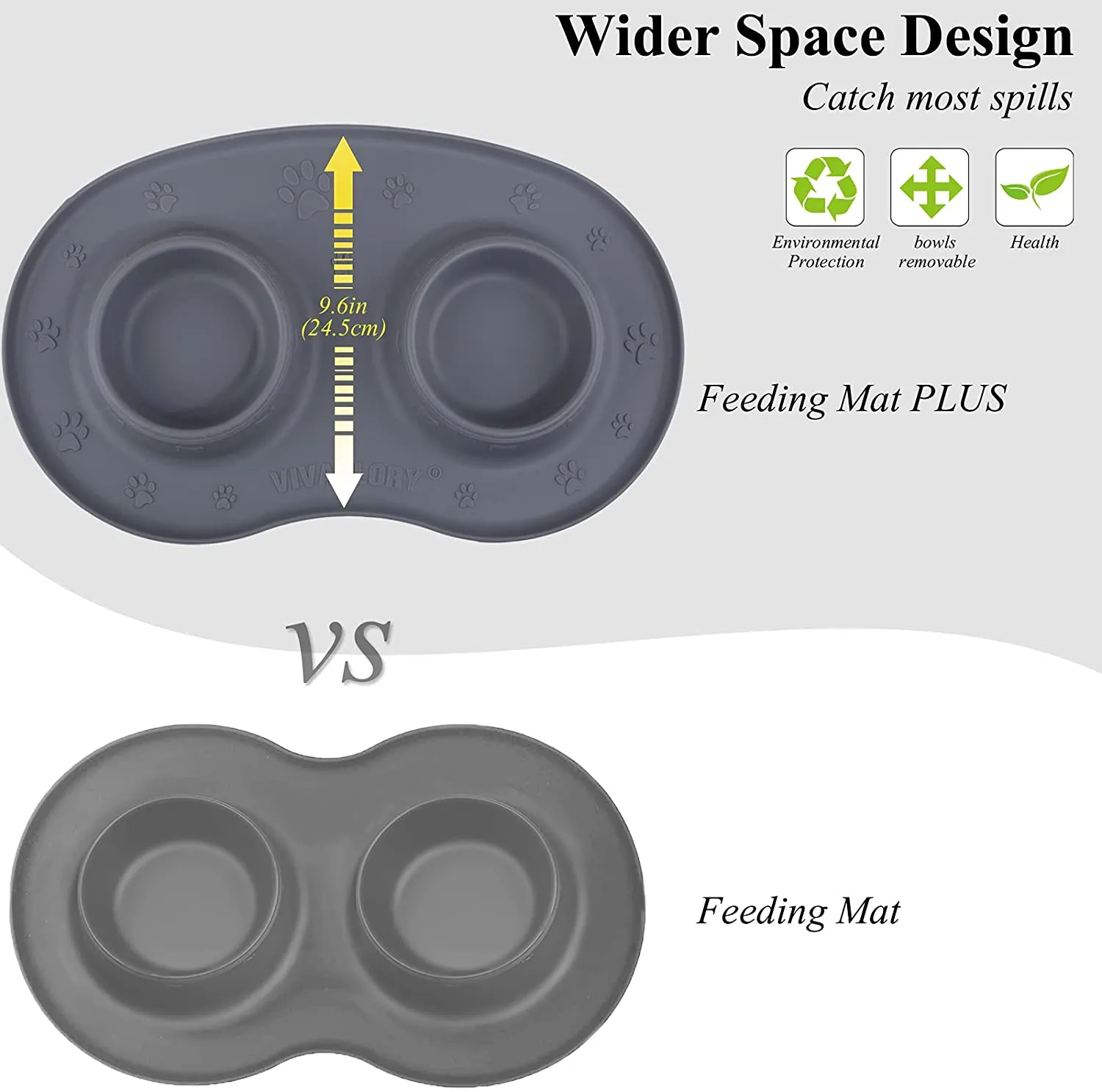 Vivaglory Dog Bowls Set with Double Stainless Steel Feeder Bowls and Wider Non Skid Spill Proof Silicone Mat for Cats Puppies Dogs