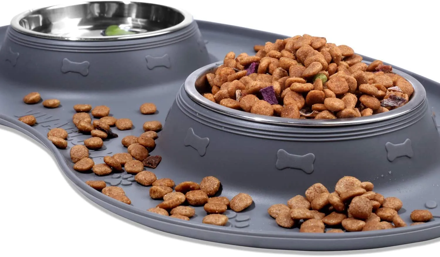 Vivaglory Dog Bowls Set with Double Stainless Steel Feeder Bowls and Wider Non Skid Spill Proof Silicone Mat for Cats Puppies Dogs