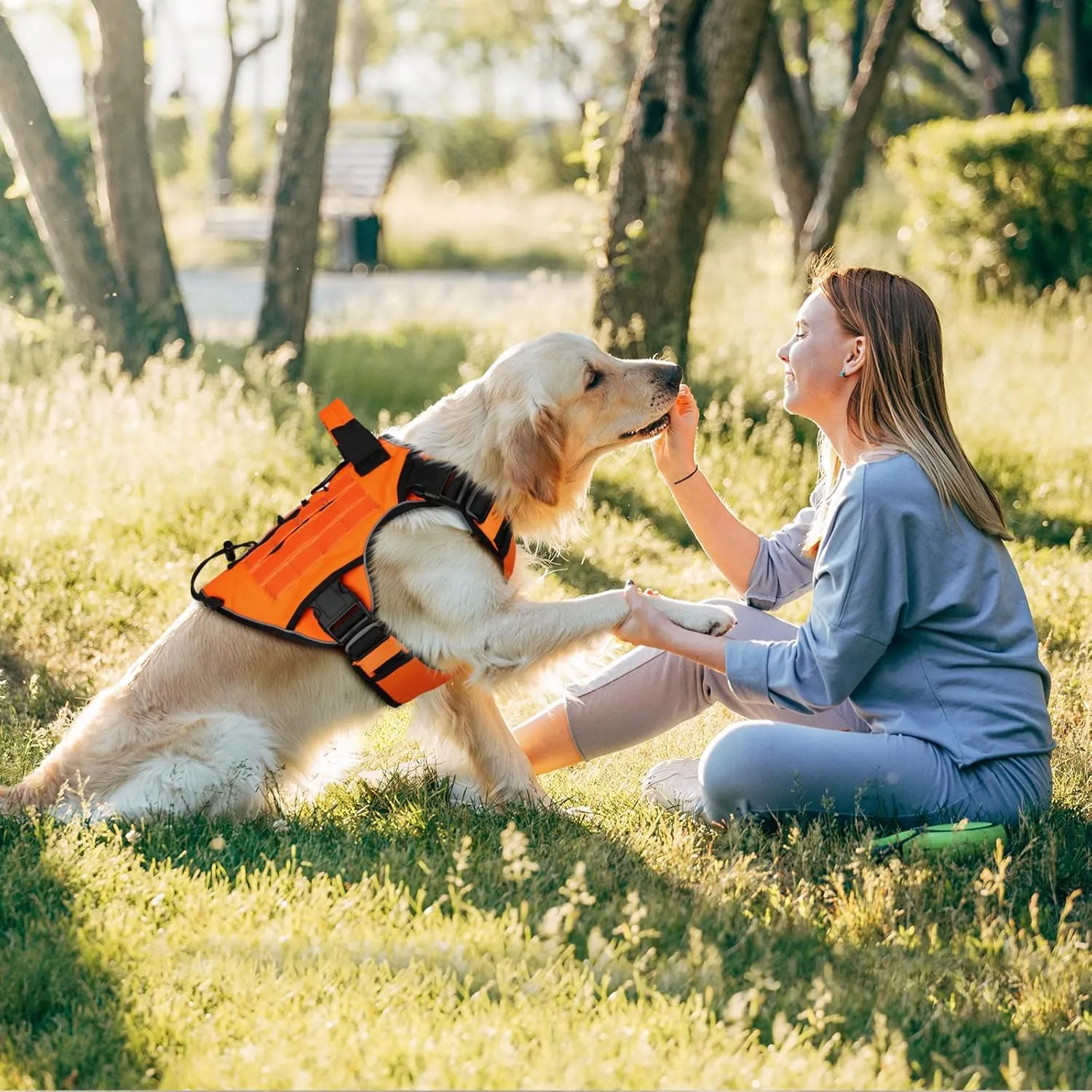 WINGOIN Orange Tactical Dog Harness Vest for Large Dogs No Pull Adjustable Reflective K9 Military Dog Service Harnesses with Handle for Walking, Hiking, Training(L)