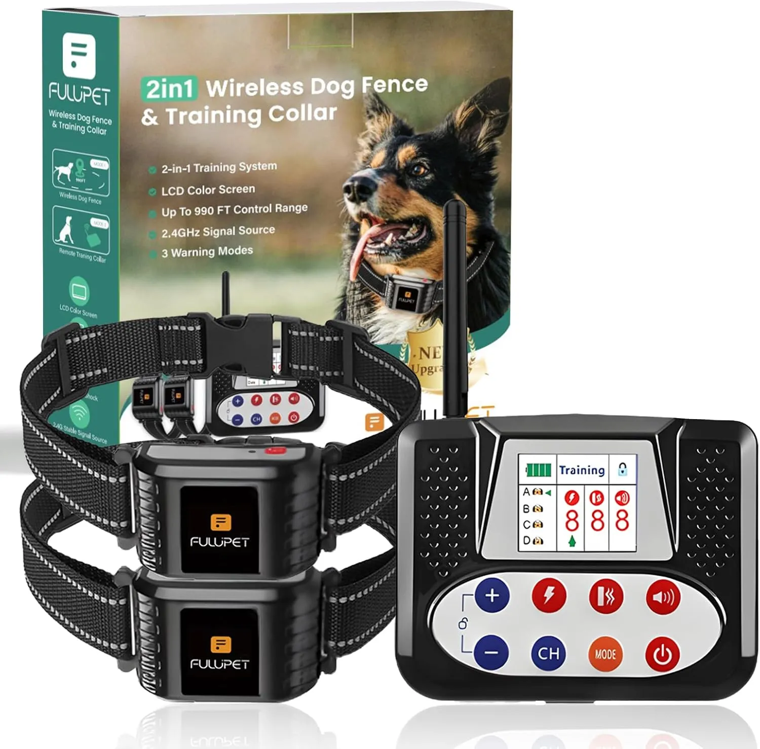 Wireless Dog Fence for 2 Dogs, 2-in-1 Electric Fence for Dogs, Wireless Dog Fence System with Big LCD Screen Remote, Electric Dog Fence Collar Adjustable & Waterproof, Wireless Fence for All Dogs